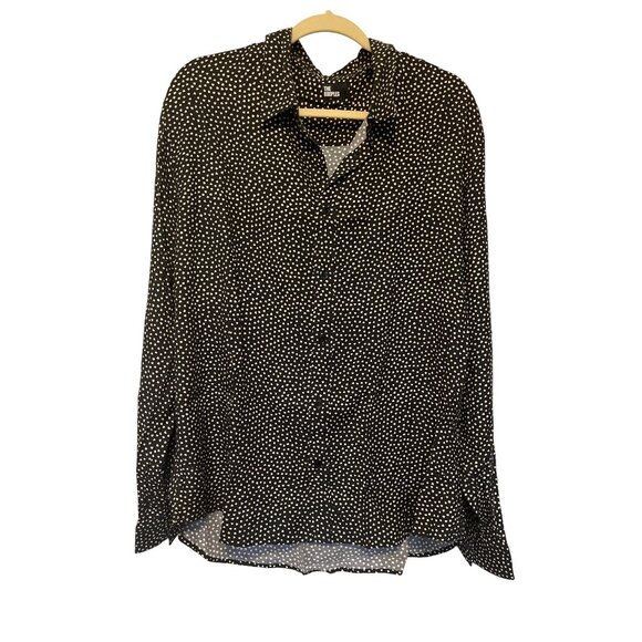 The Kooples Black Mini Hearts Print Button-Up Shirt XXL Viscose Long Sleeve - Picture 1 of 5